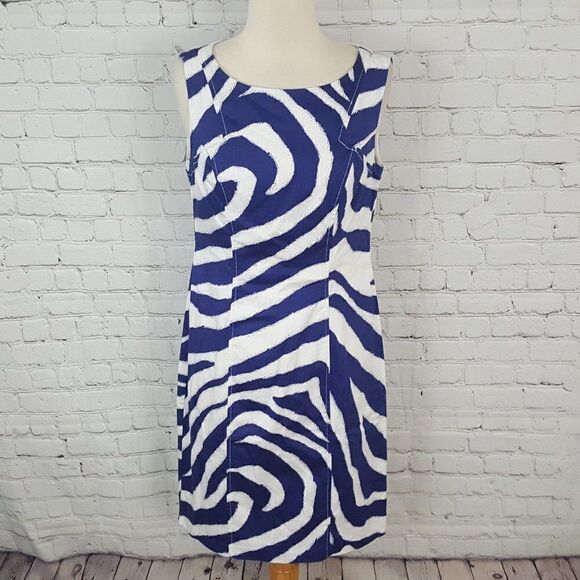 NINE WEST 𝅺Dress Blue White Swirl sheath dress 4 - Picture 1 of 5